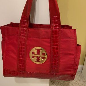 Tory Burch Large Red Nylon Logo Tote
